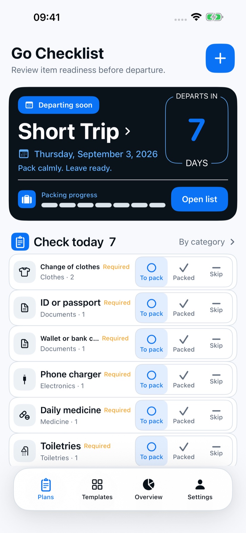 Go Checklist Next departure