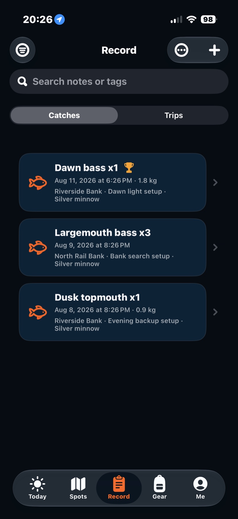 FishTrail Fishing records