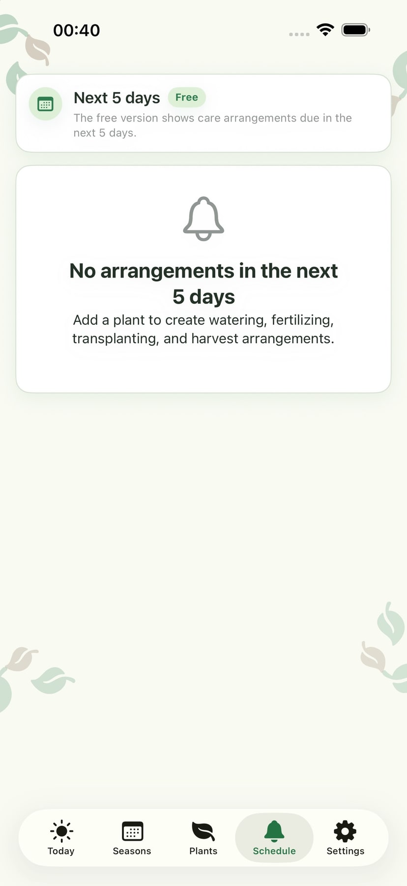 SeasonGrow Care schedule