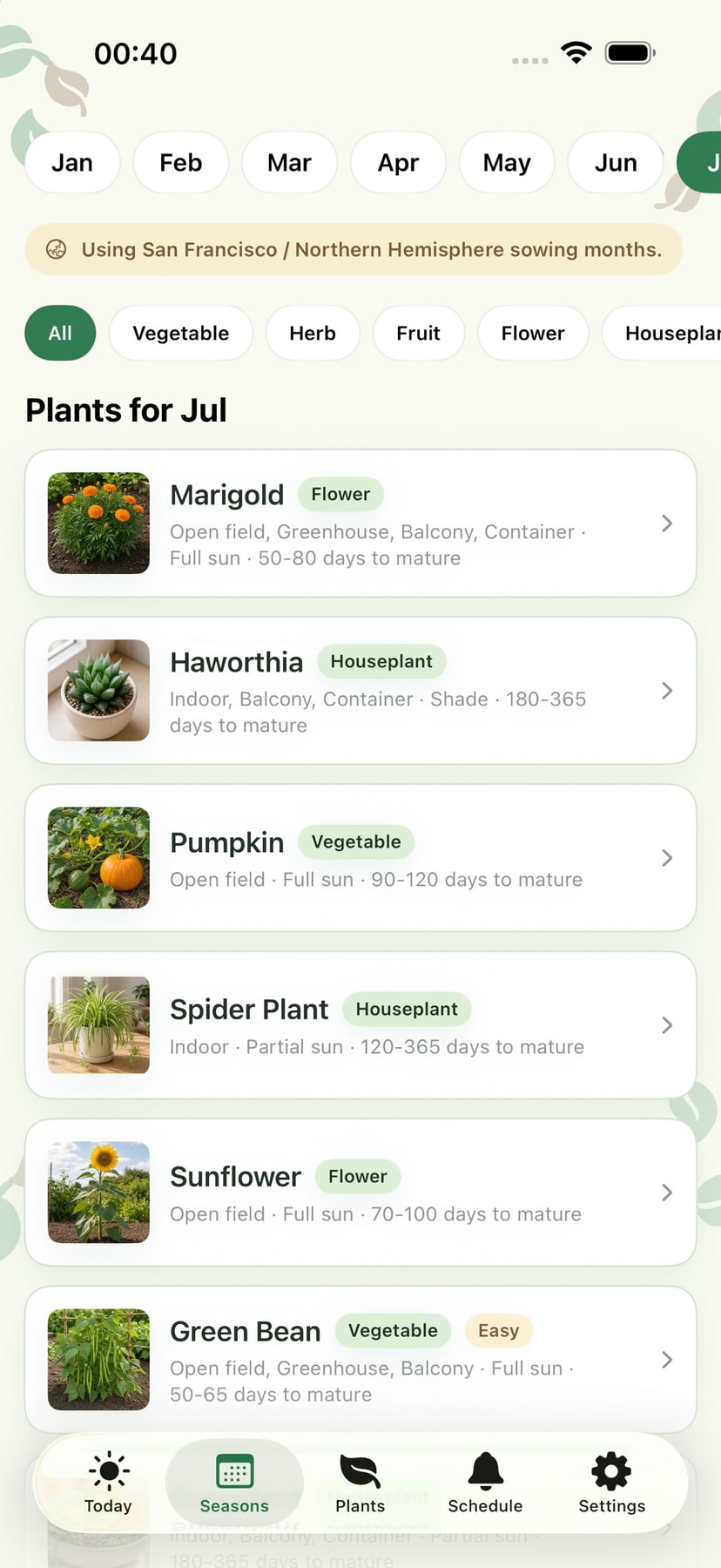SeasonGrow Seasonal planting catalog