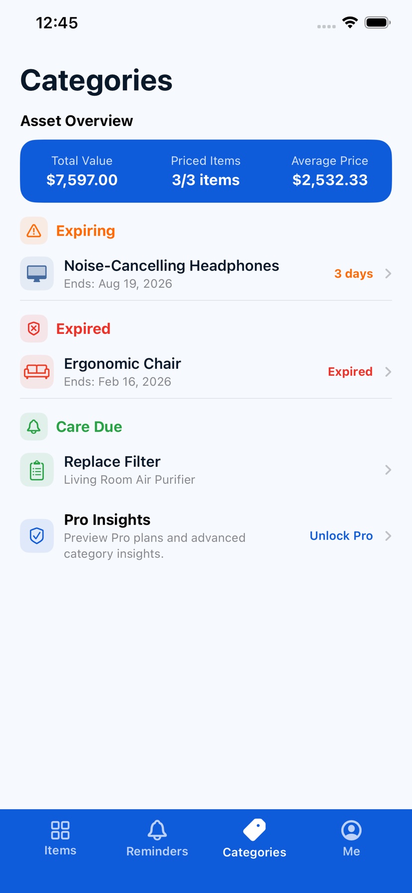 Warranty Notes Categories