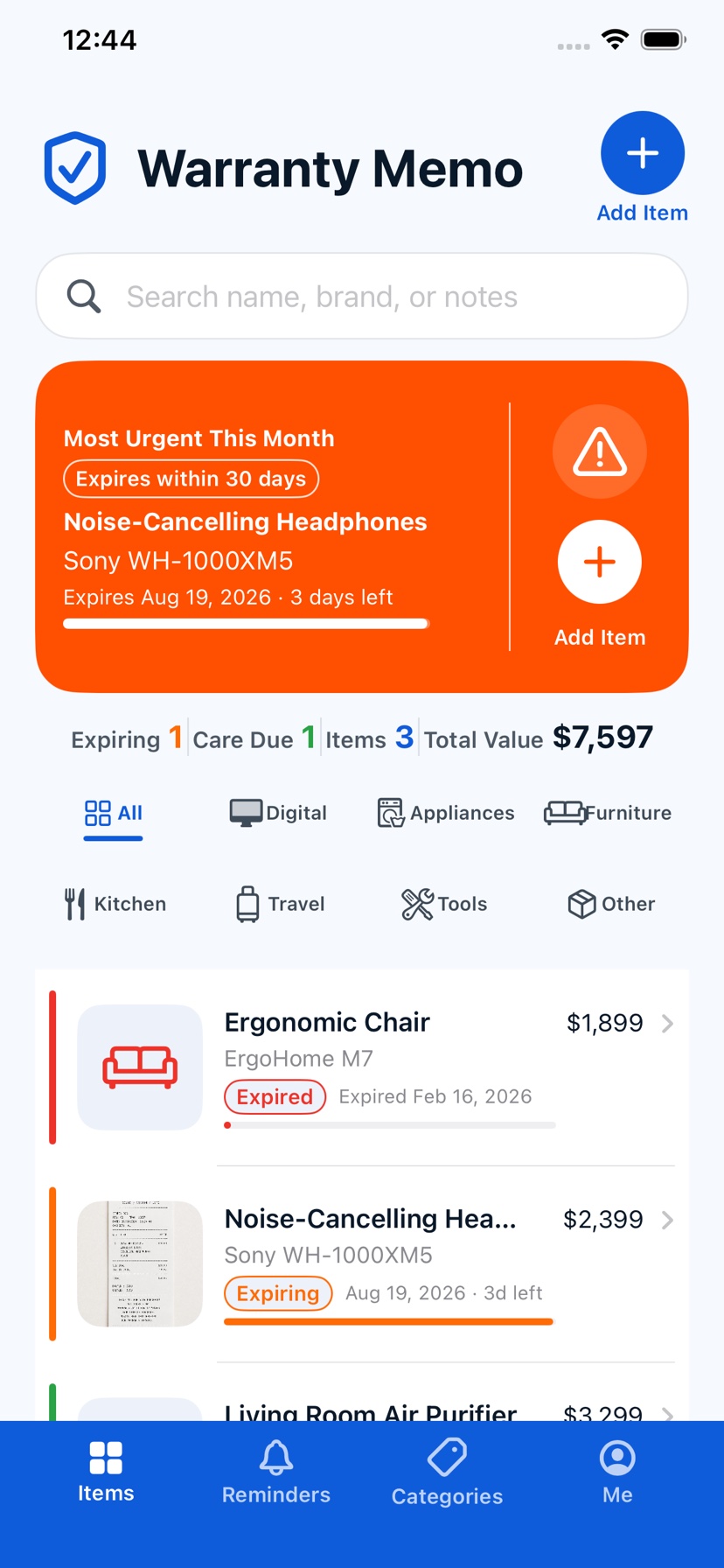 Warranty Notes Home items